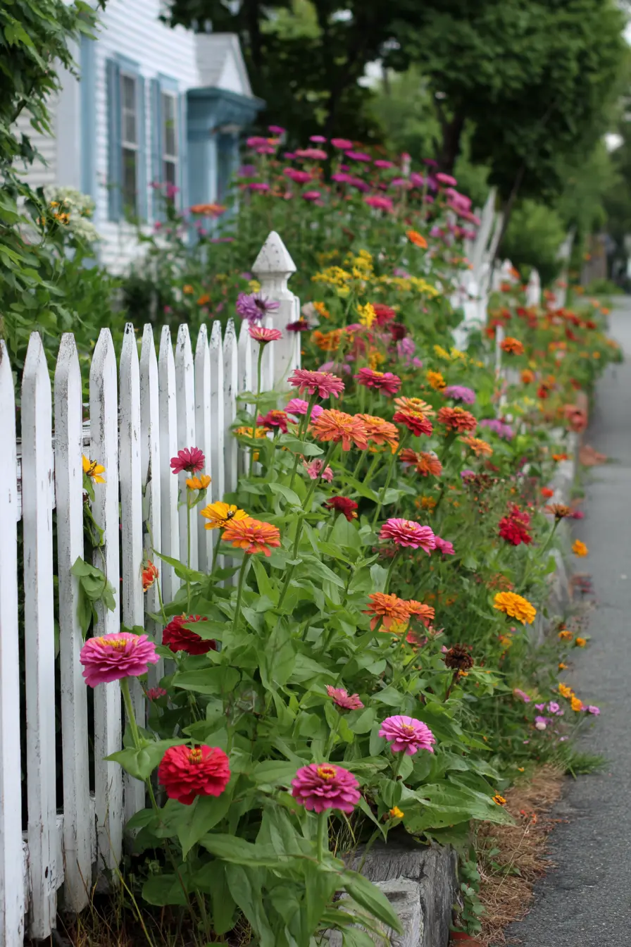 Classic Picket Fence Borders with Bright Blooms