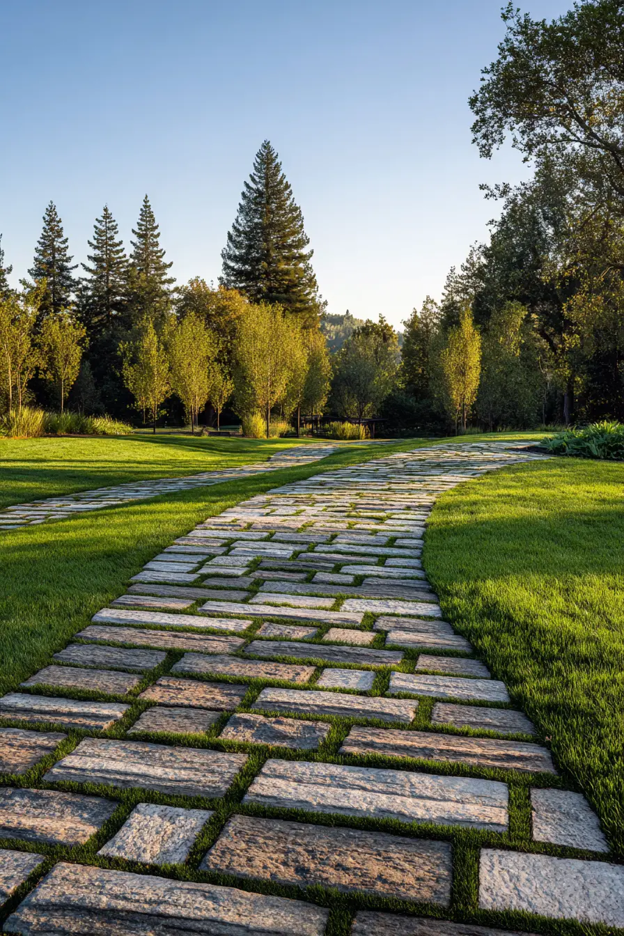Natural Stone Pavers with Grass Inlay