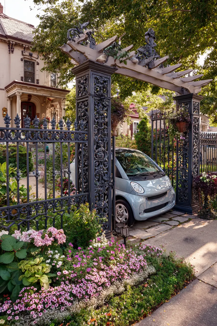 Ornate Iron Gate with Garden Elegance