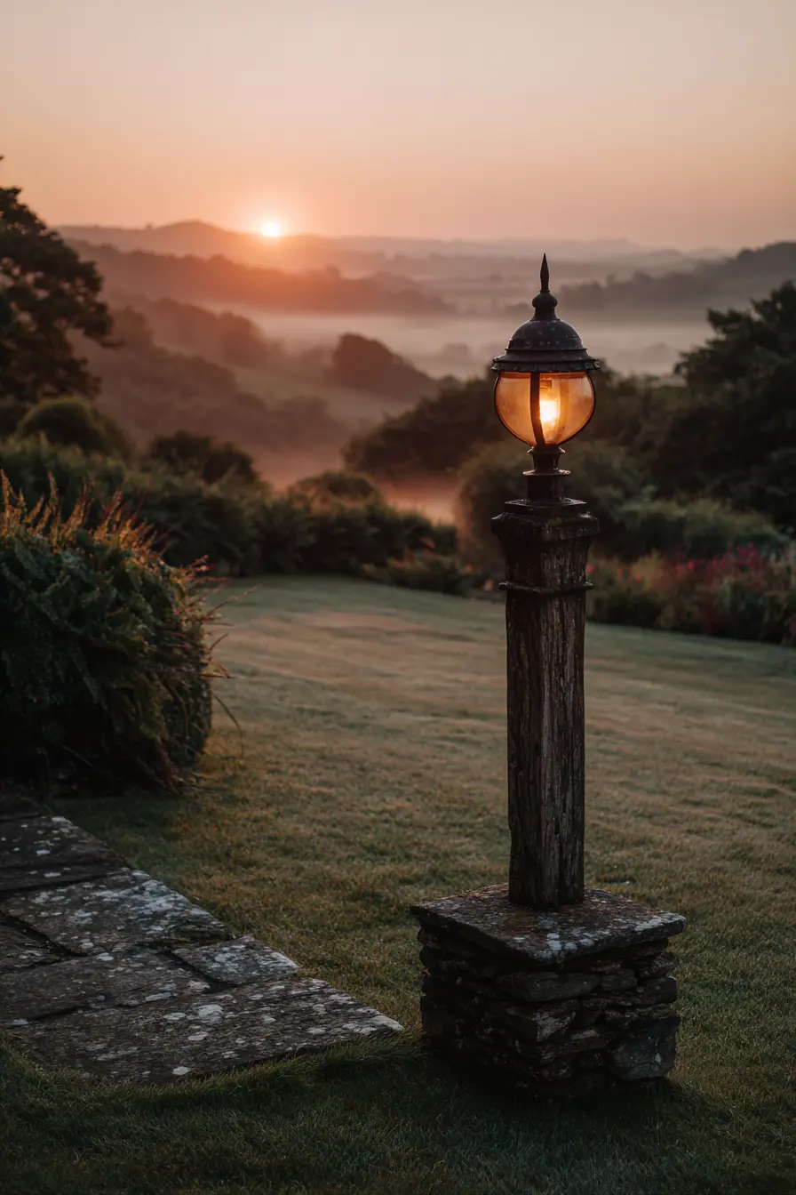 Rustic Stone Base Driveway Light Post
