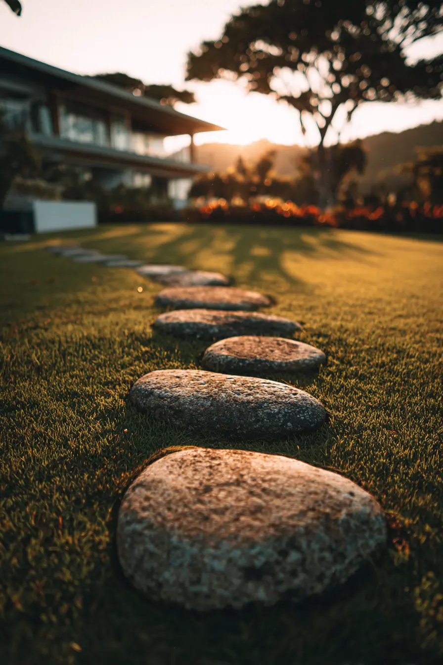 Simple Stone Path Across Lawn