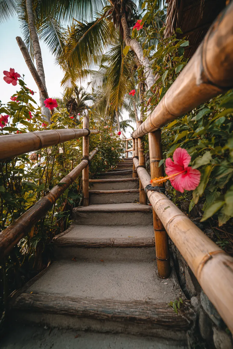 Bamboo Handrail for a Tropical Pathway