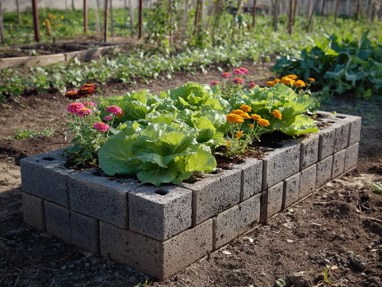 Build Garden Beds Made From Sturdy Concrete Blocks