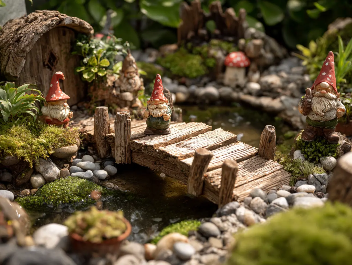 Create a Gnome-Themed Garden With Small Ponds and Wooden Bridges