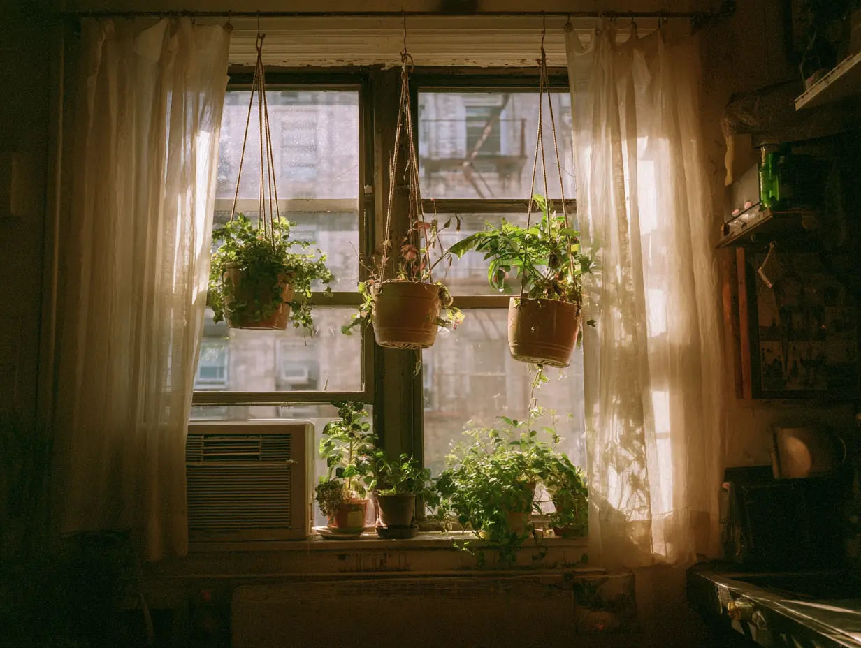 Mount a Curtain Rod Across a Window and Use It to Hang Plants