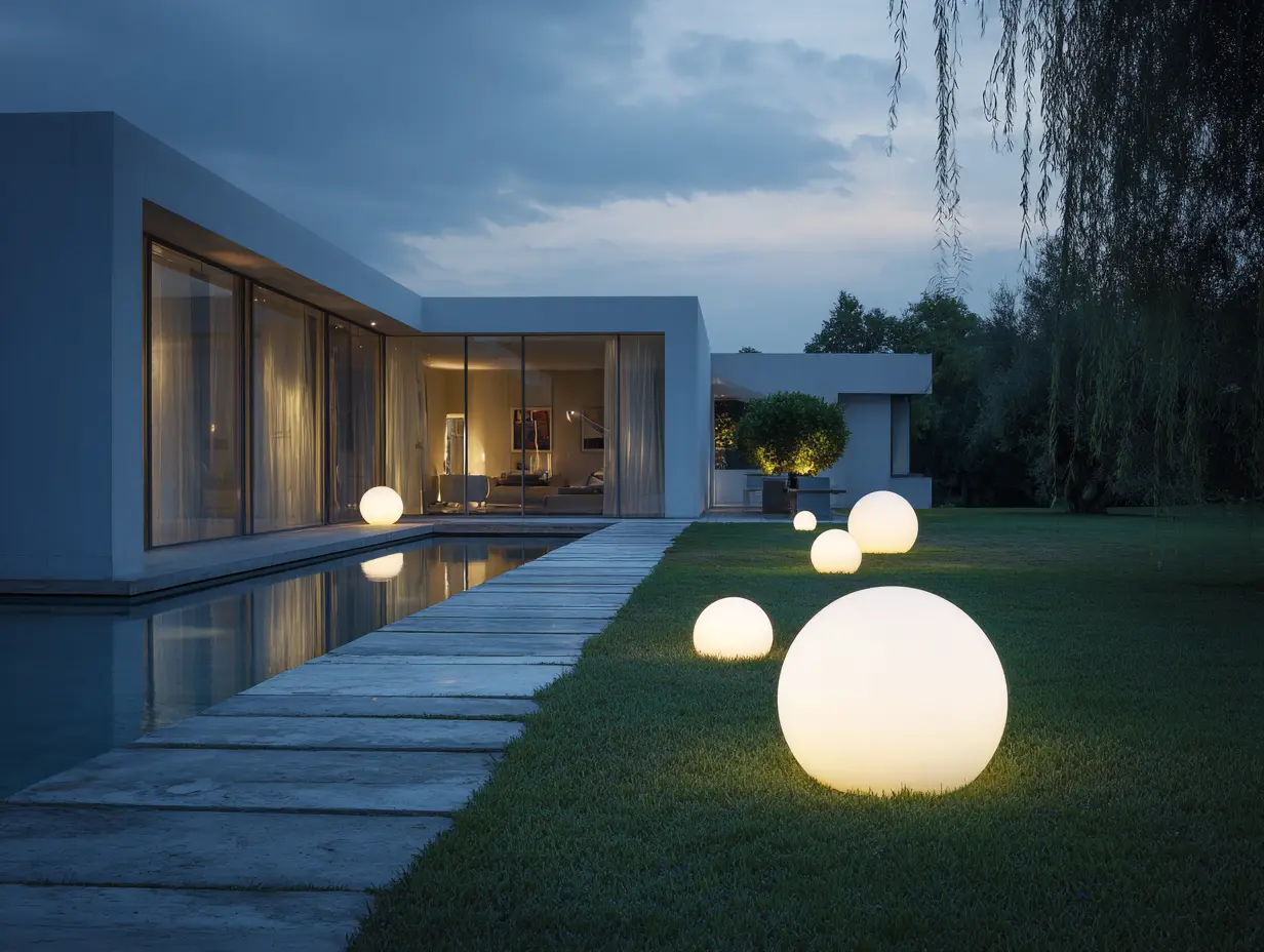 Place Glowing Orbs in Different Sizes Across the Garden