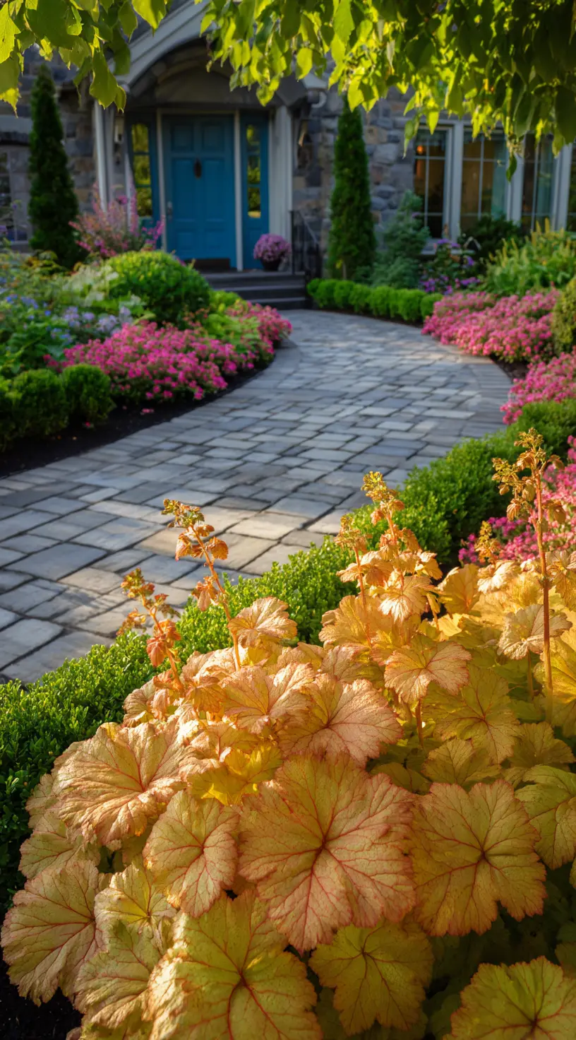 Golden Heuchera Welcoming the Walkway