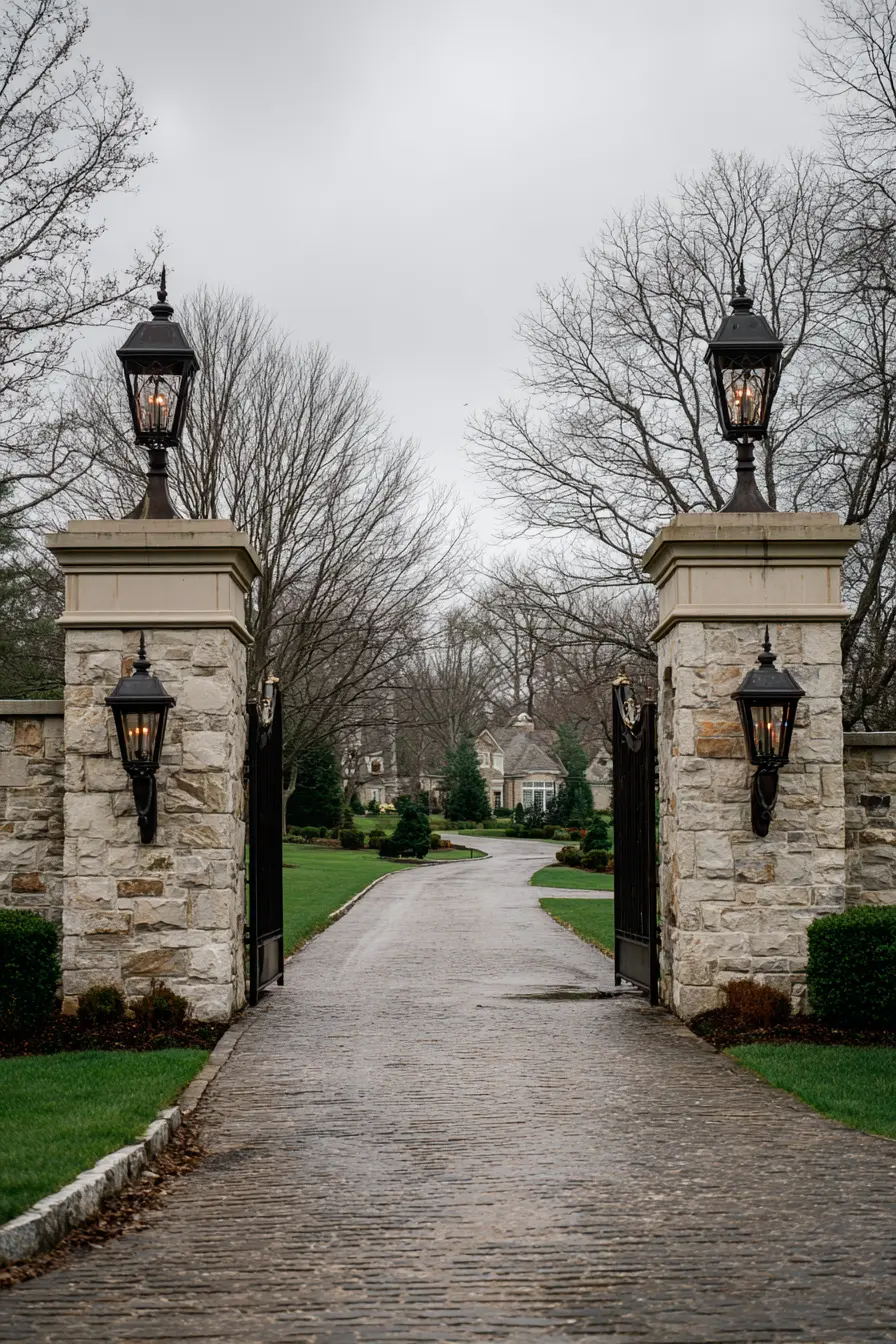 Stone Pillars with Classic Lantern Charm