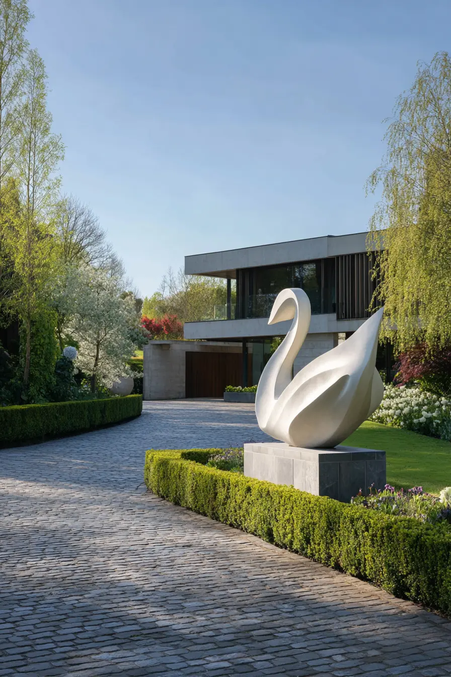Shared Driveway with Artistic Sculpture Accent