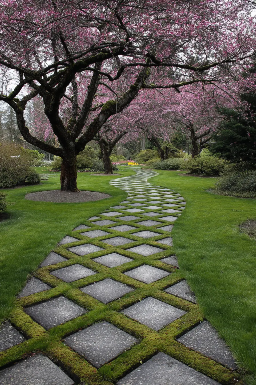 Checkerboard Path with Garden Charm