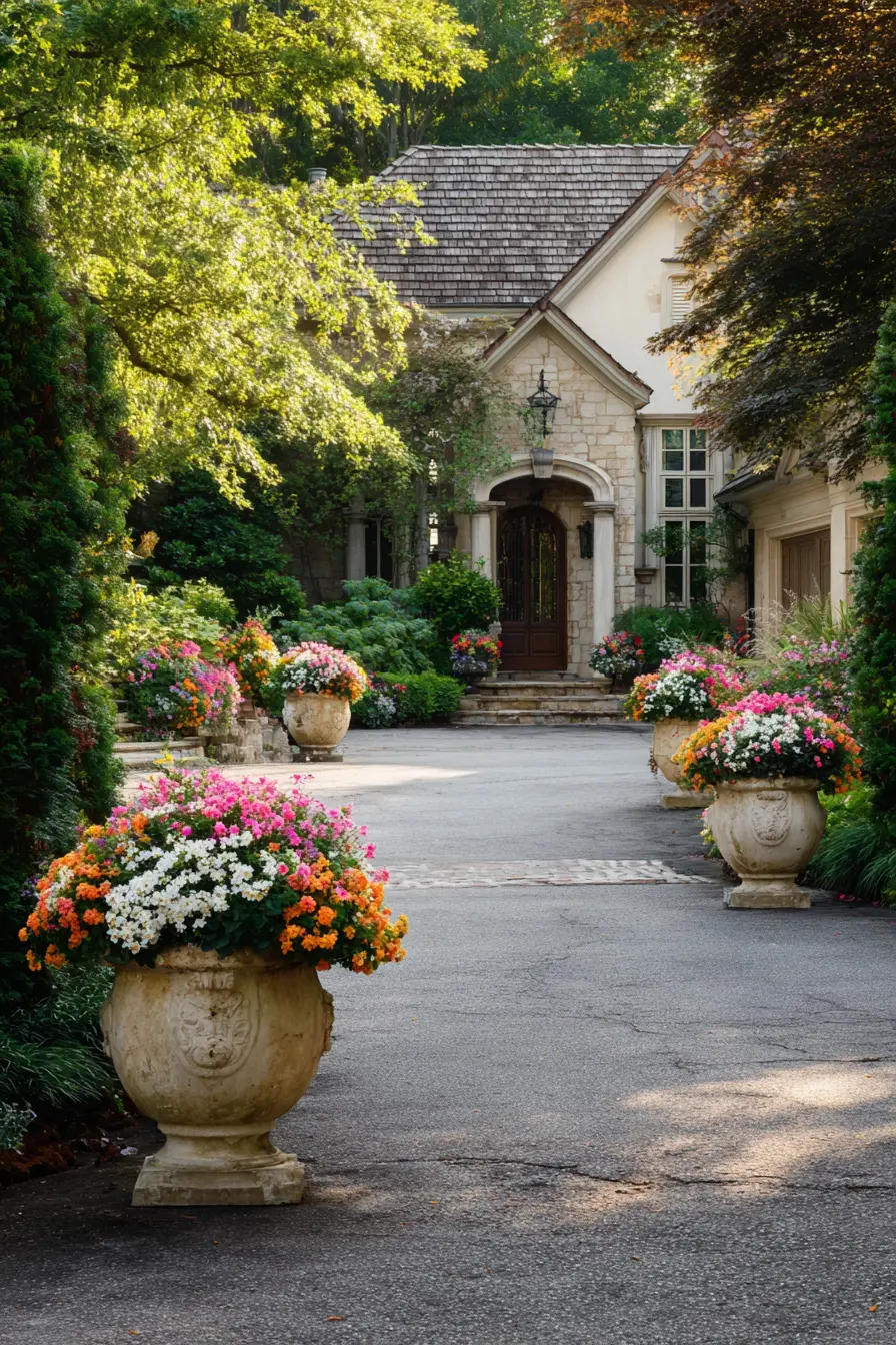 Elegant Driveway with Flowering Planters