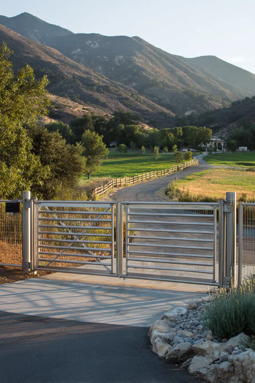 Modern Ranch Driveway with Steel Gate