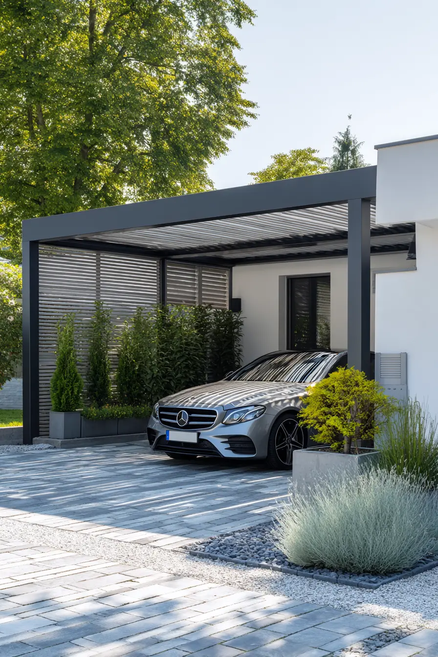 Sleek Louvered Carport with Privacy Screen