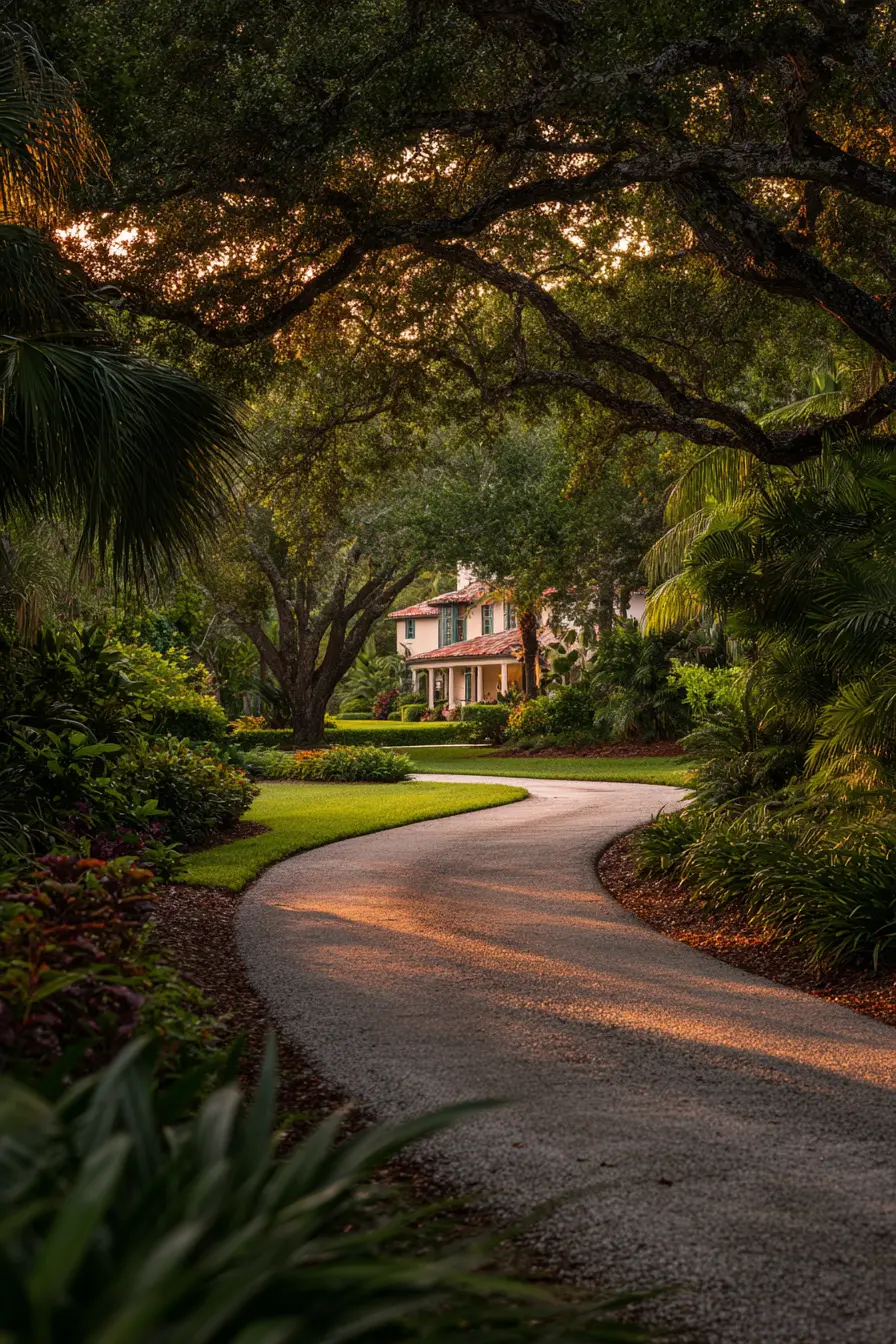 Winding Driveway with Shaded Canopy