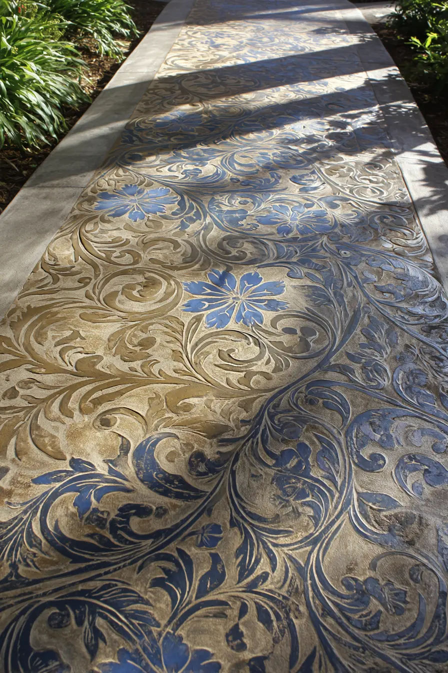 Decorative Cement Walkway with Floral Patterns