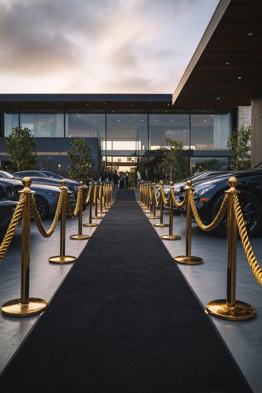 Rope Barriers with Golden Posts for a Luxe Driveway Look