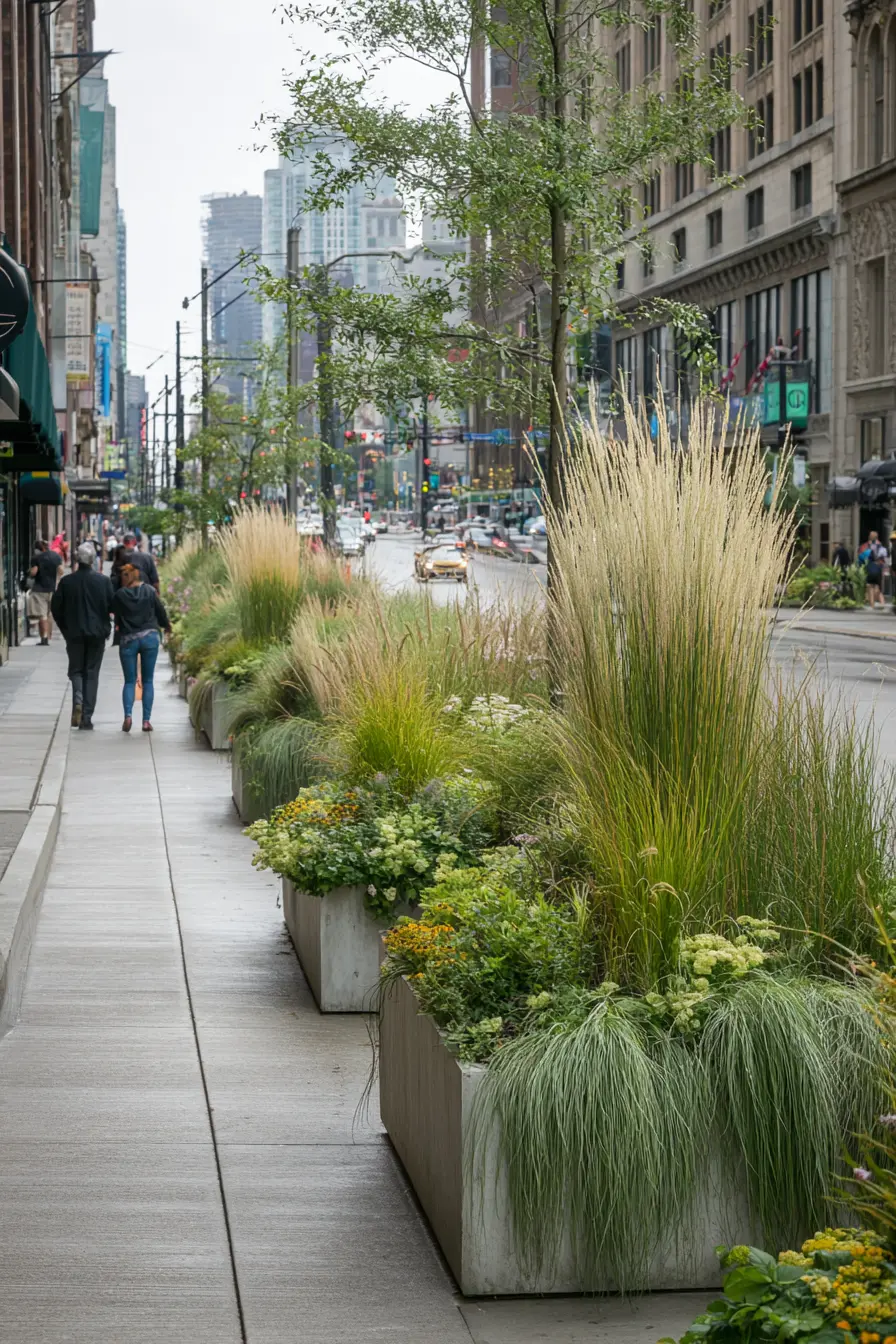 Sleek Planters with Ornamental Grasses