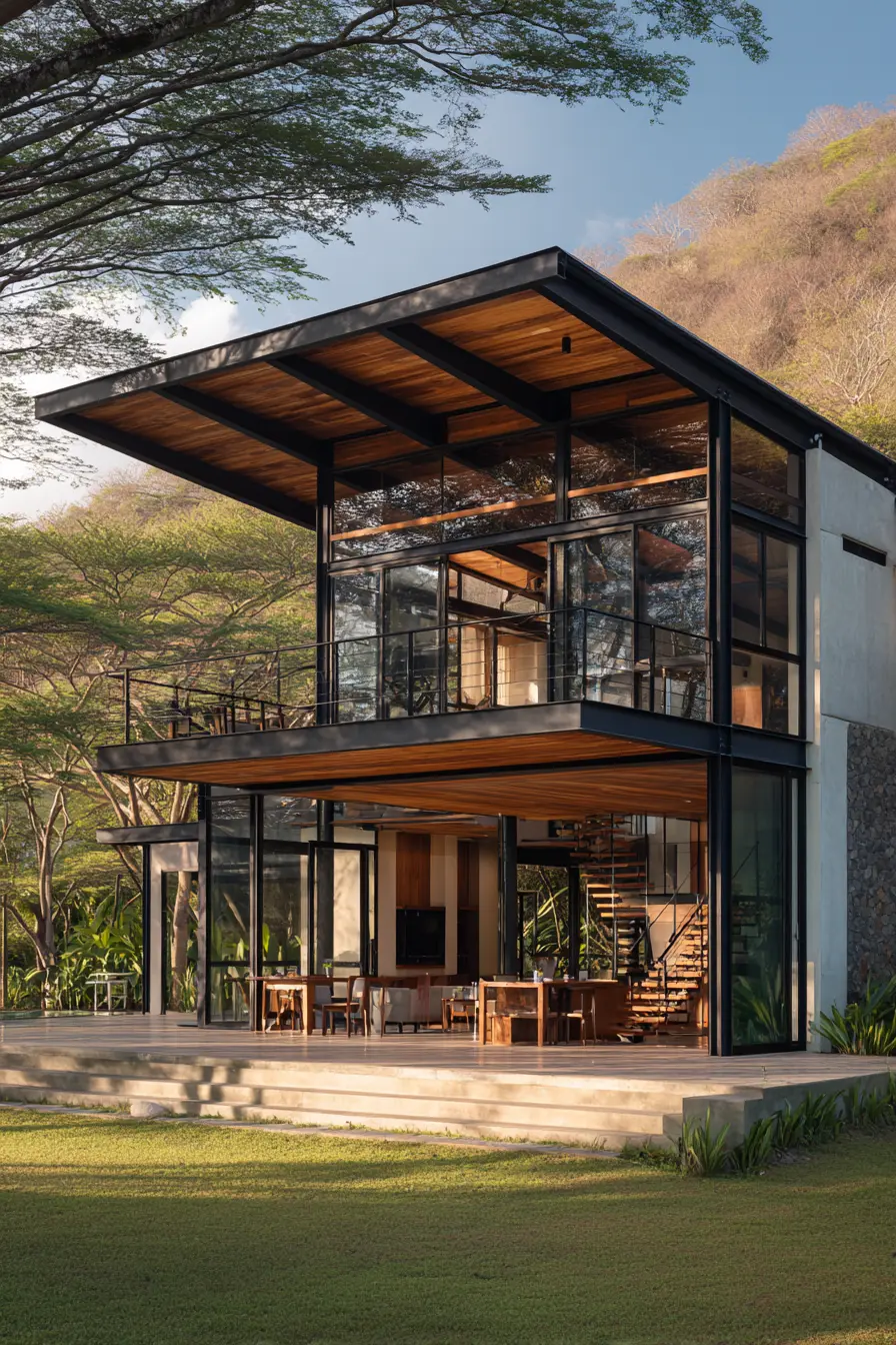 Modern Two Story House with Glass Walls