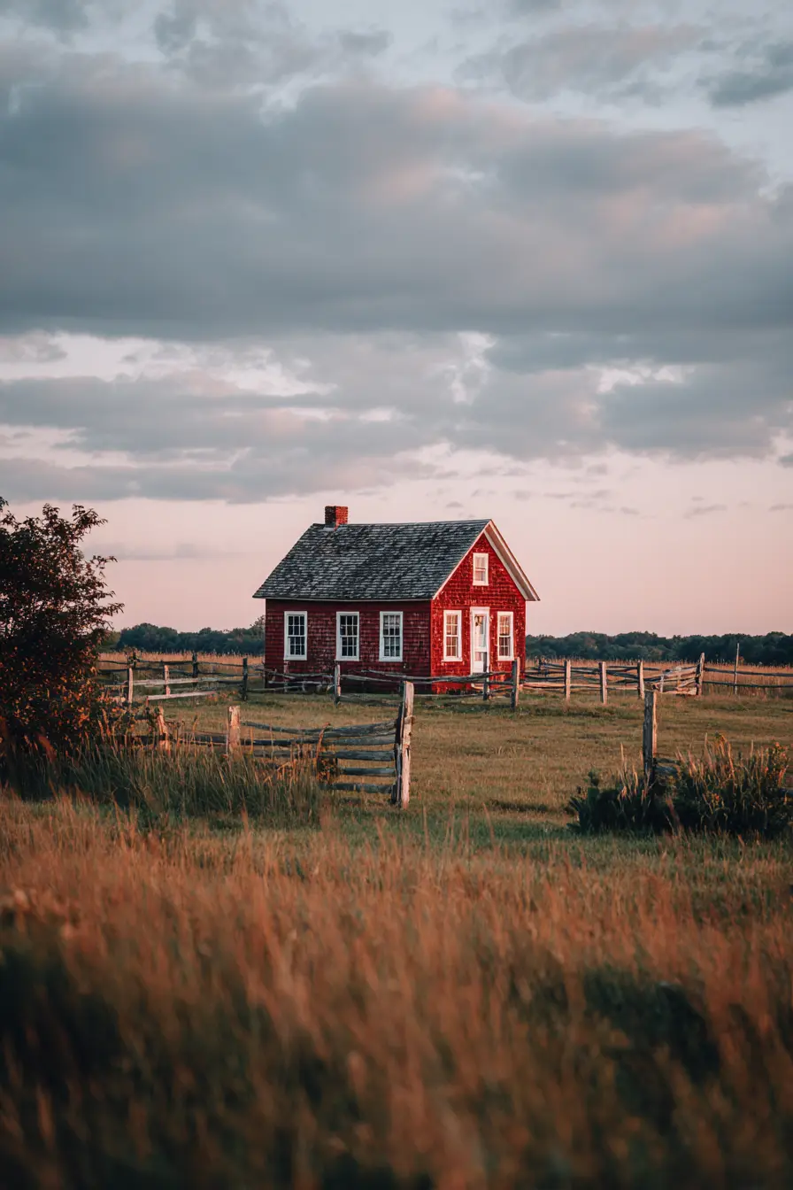 Farmhouse Charm with Red Shingle Siding