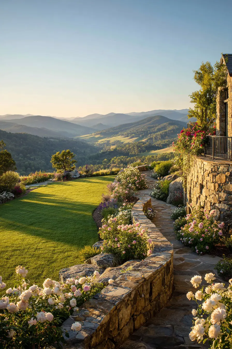 Stone Wall Border with Panoramic Garden View