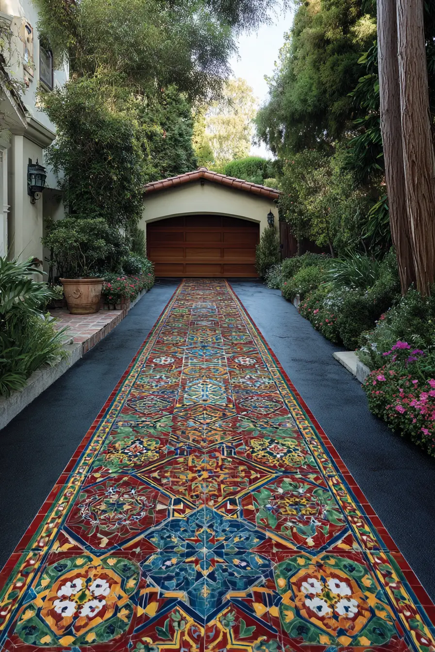 Vibrant Driveway with Artistic Mosaic Tiles