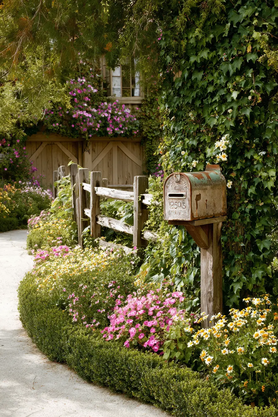 Rustic Mailbox with Cottage Garden Appeal