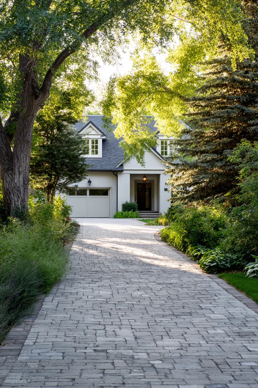 Tree-Lined Brick Driveway with Natural Charm