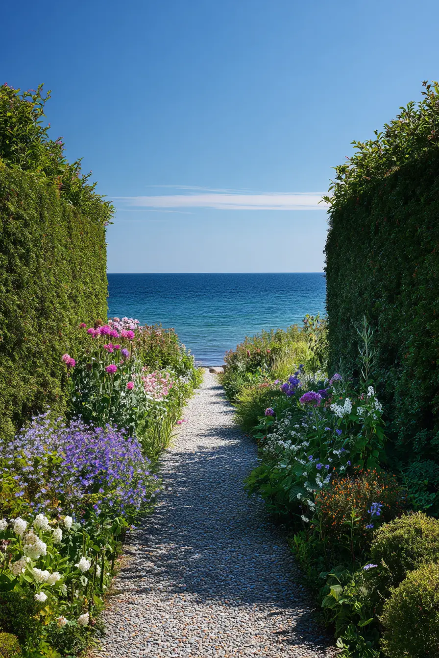 Coastal Pea Gravel Driveway with Garden Path