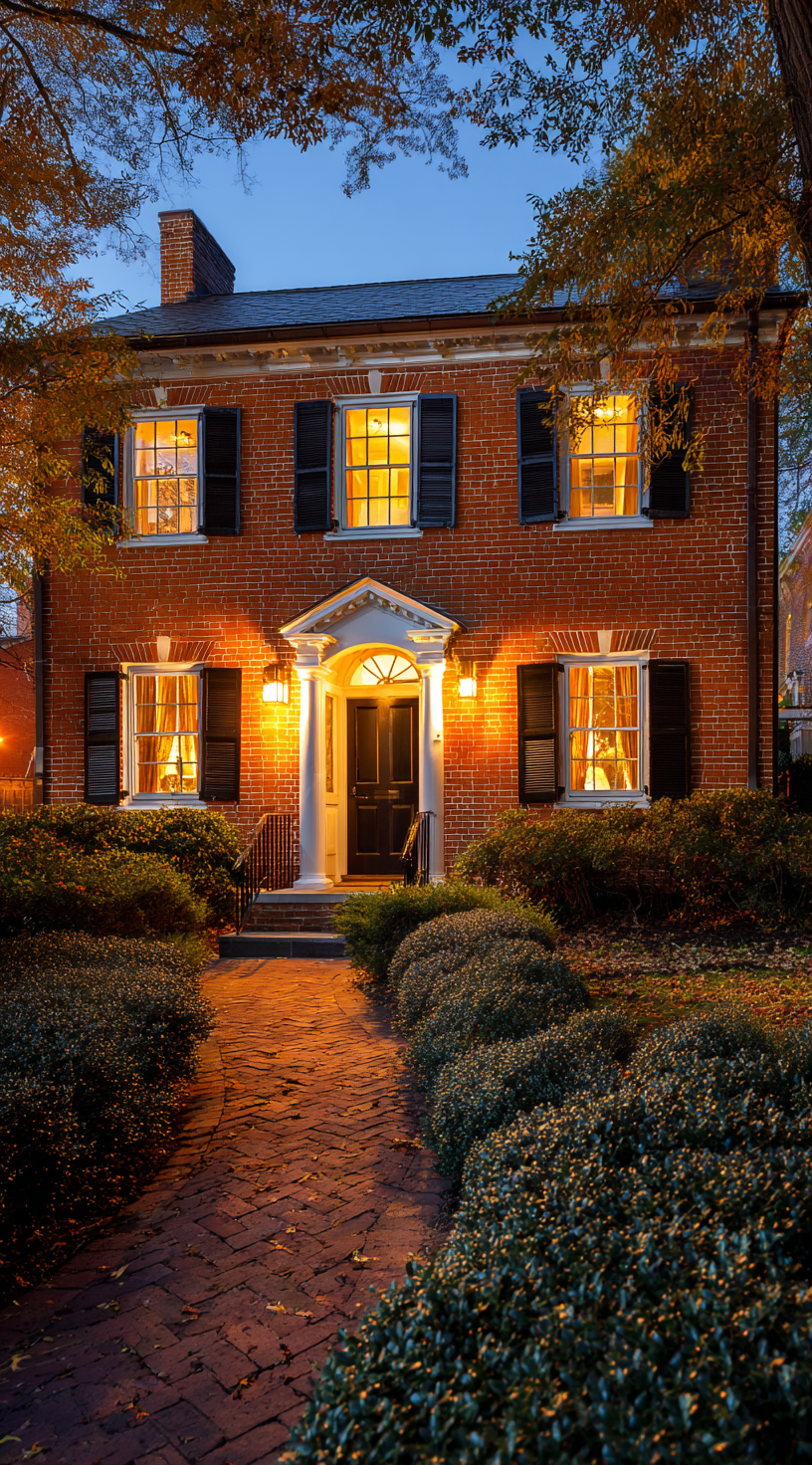 Evening Warmth with Black Shutters on Red Brick