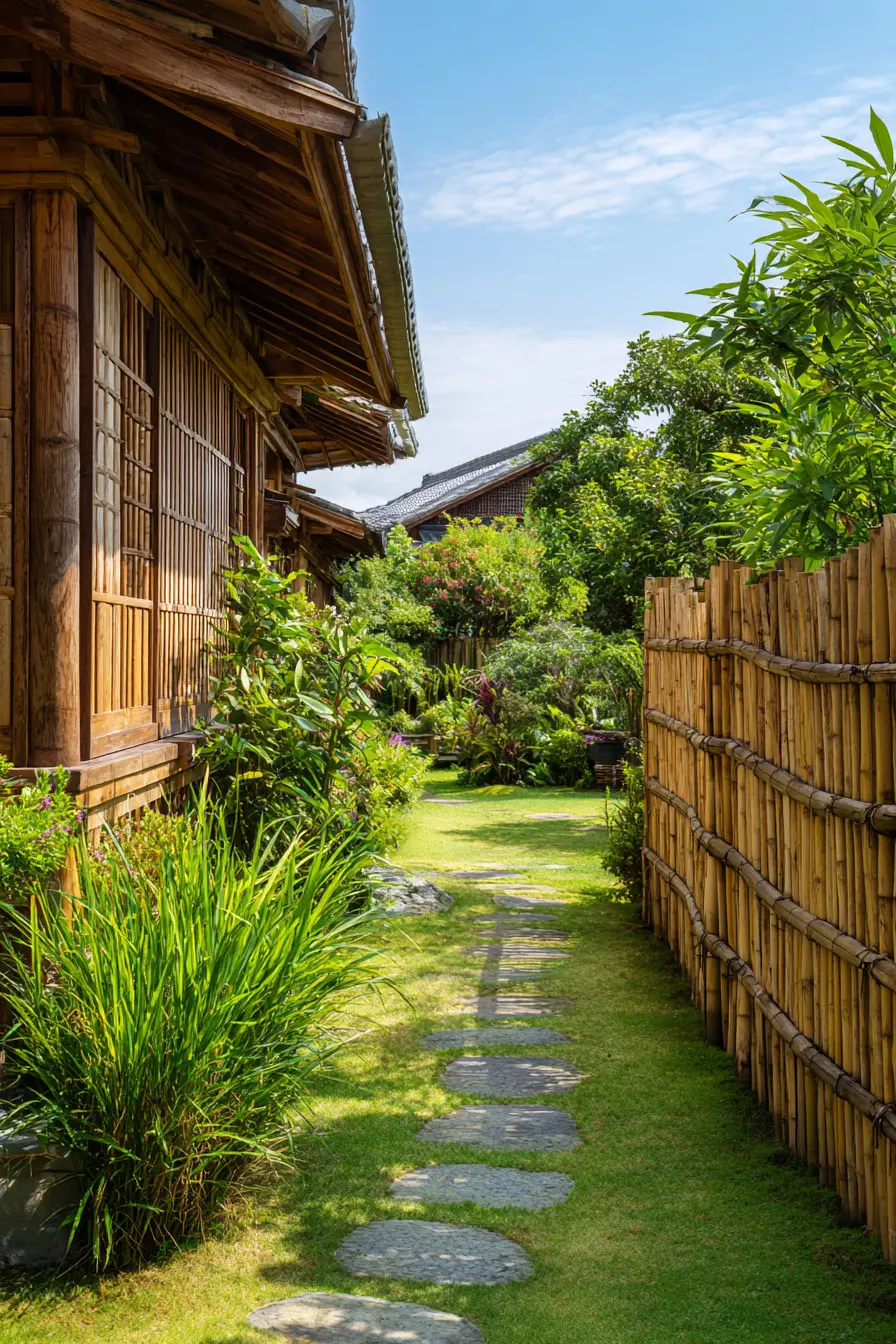 Tranquil Grassy Path with Bamboo Charm