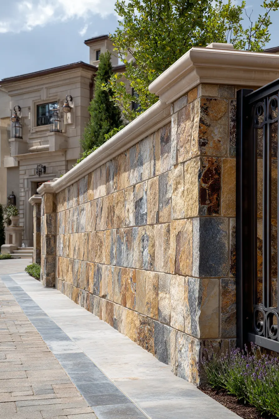 Sophisticated Driveway with Stone Brick Wall