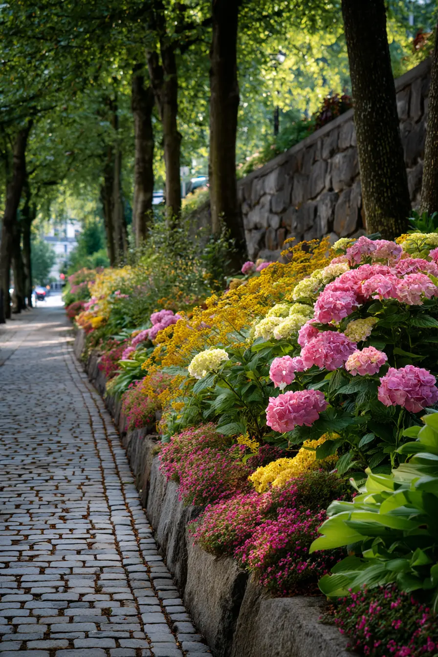 Hydrangeas for a Colorful Walkway Accent