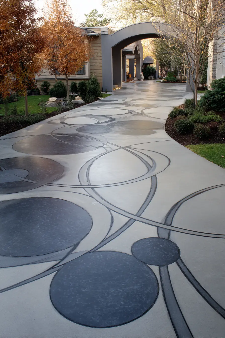 Artistic Driveway with Geometric Concrete Patterns