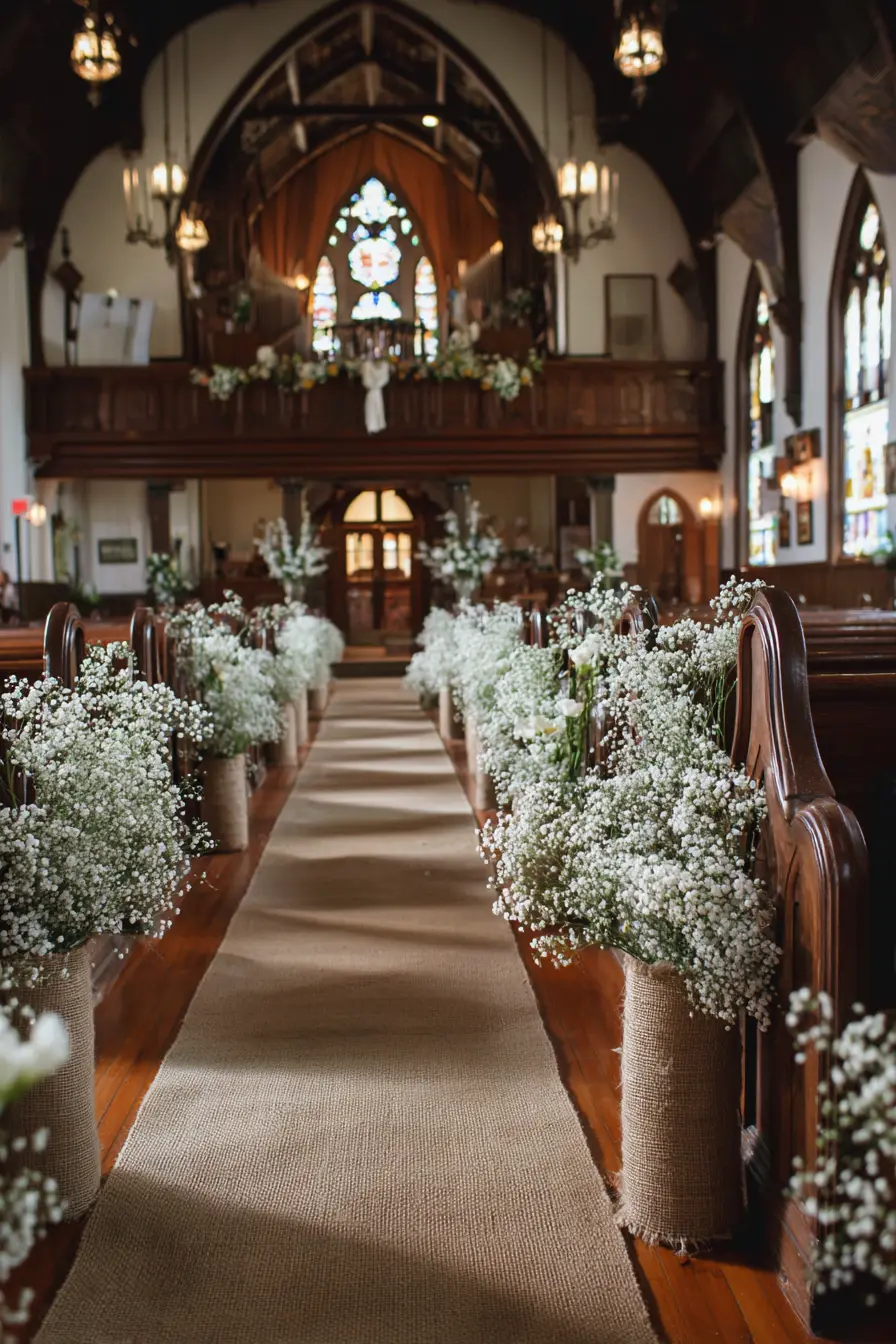 Aisle Lined with Baby’s Breath Elegance
