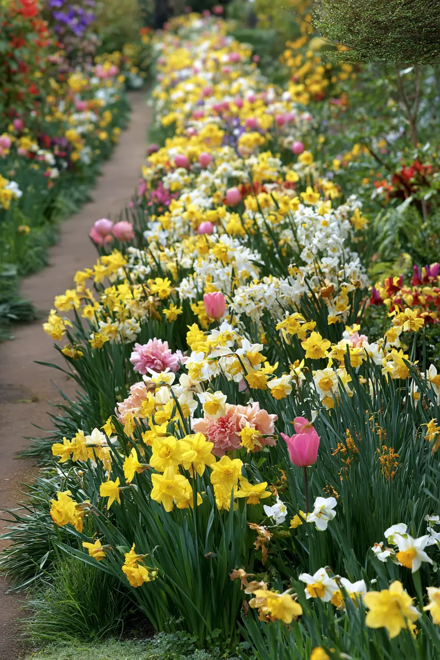 Bright Daffodil Border for a Narrow Garden Bed
