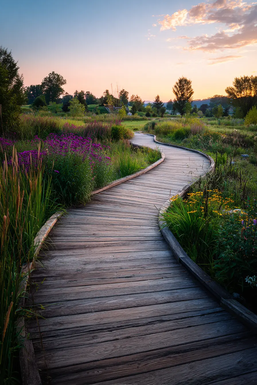 Sunset Composite Walkway Through Wild Meadows