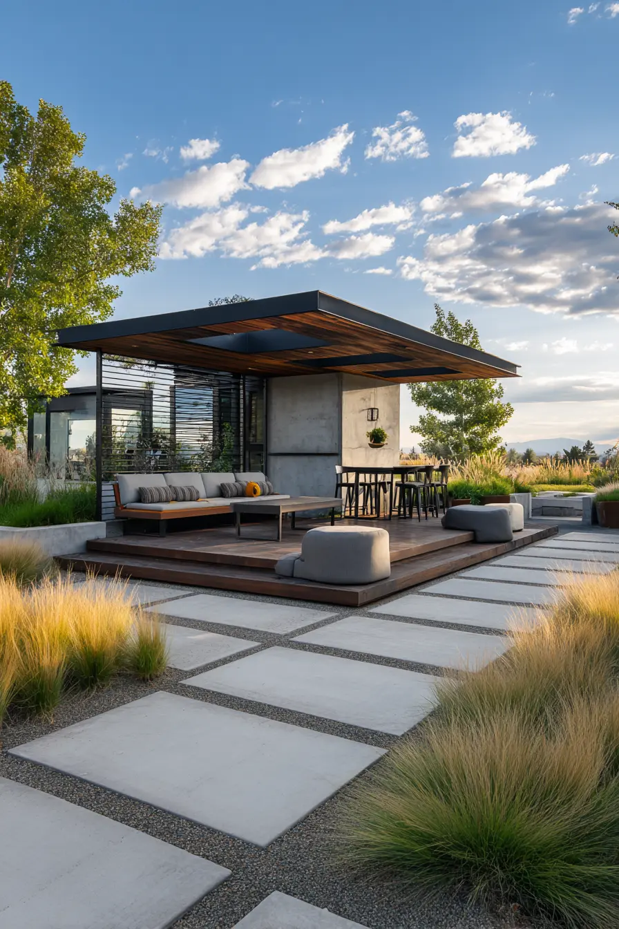 Sleek Concrete Pavers for a Modern Outdoor Lounge