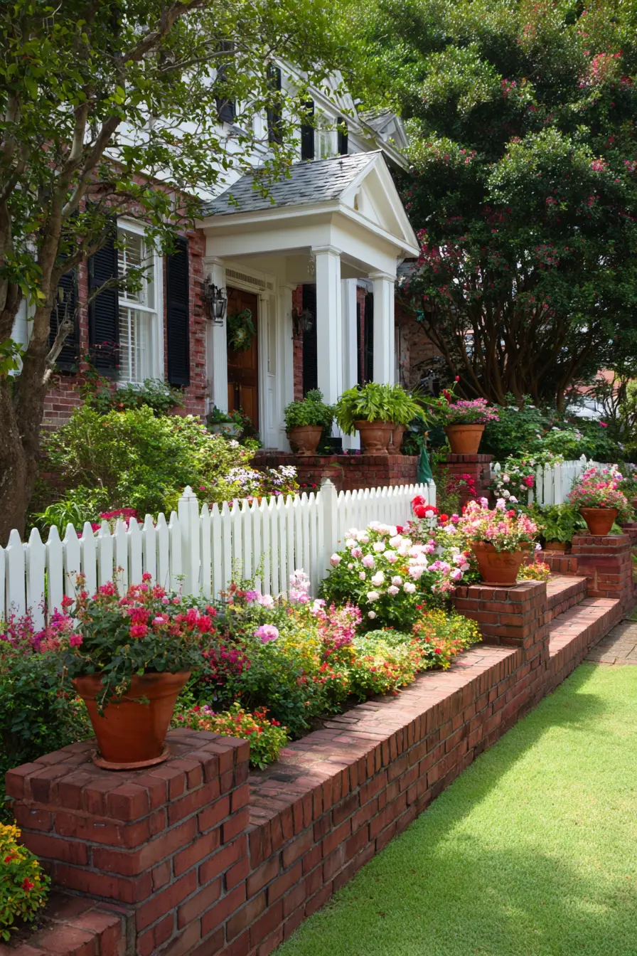 Brick Wall with White Picket Accent