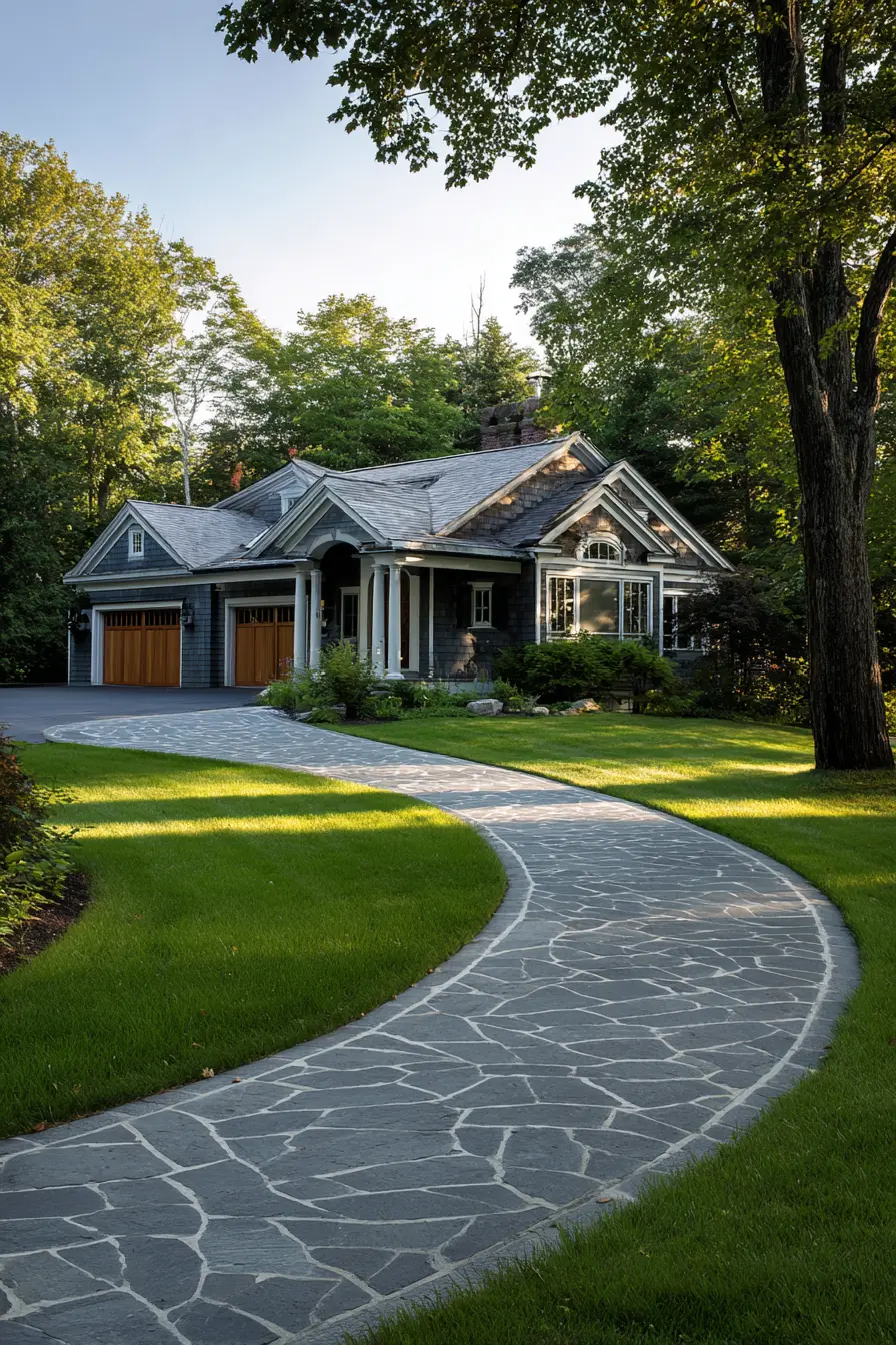 Curved Stone Horseshoe Driveway with Cottage Appeal