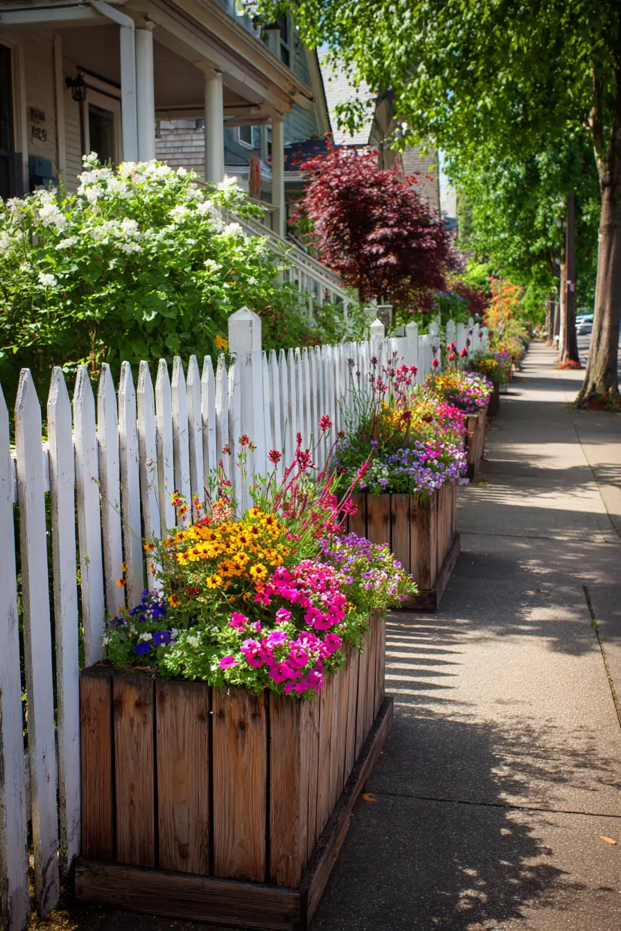 Charming Picket Fence with Flower Planters
