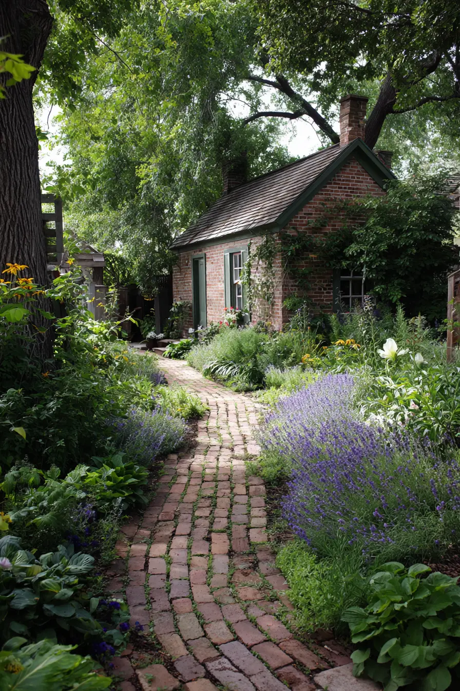 Vintage Brick Pathway with Cottage Charm