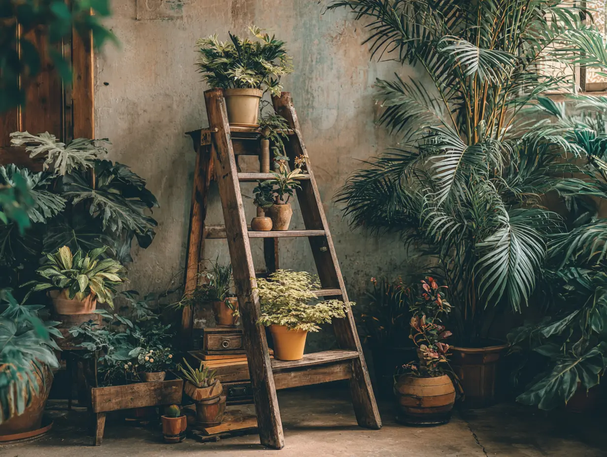 Arrange Plants on a Step Ladder for a Rustic Look