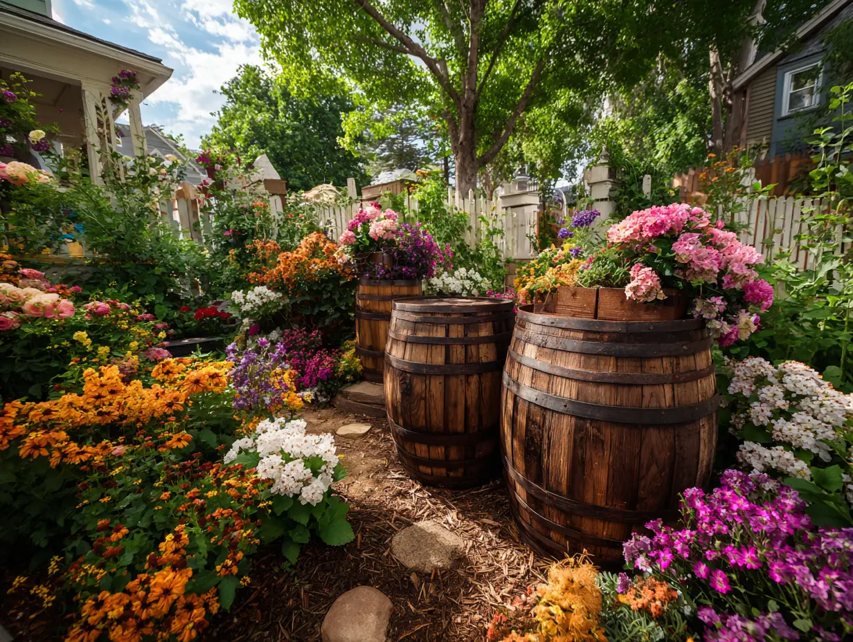 Repurpose Old Wine Barrels as Planters for a Rustic Touch