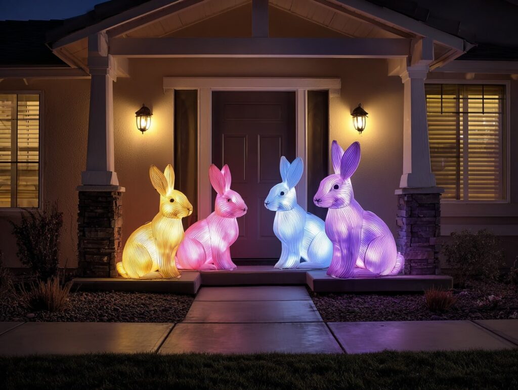 Illuminated Bunny Figures for a Festive Easter Porch

