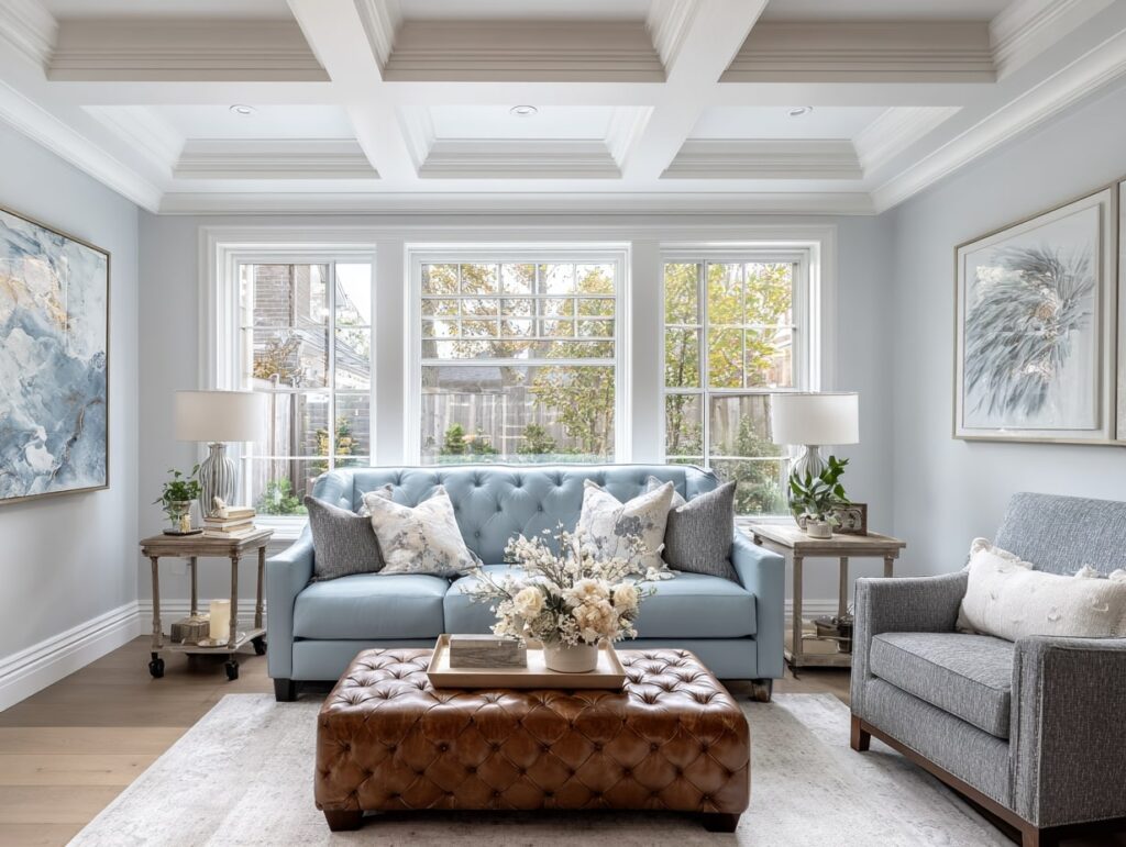 Light-Filled Living Room with Soft Blue Accents

