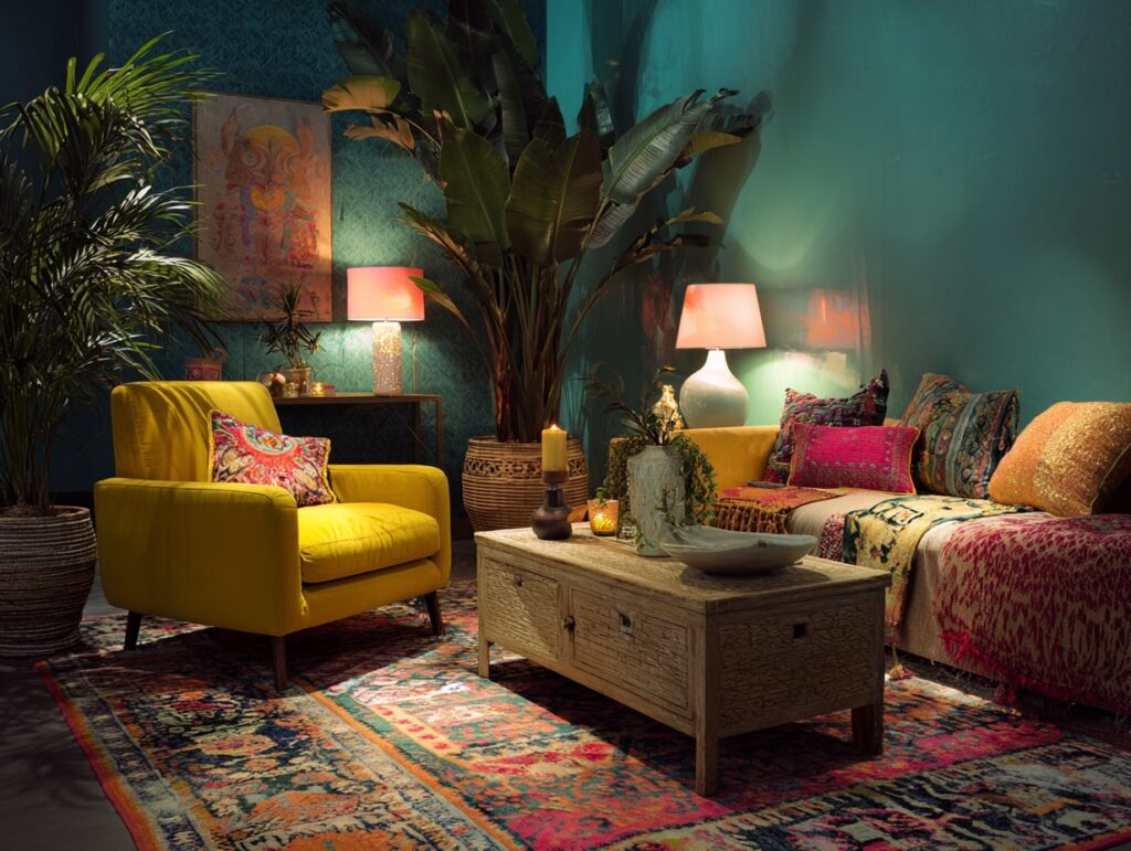 Eclectic Boho Living Room with Jewel Tones

