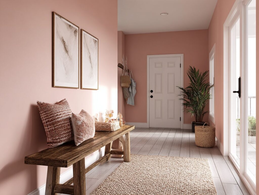 Soft Boho Entryway with Warm Pink Tones

