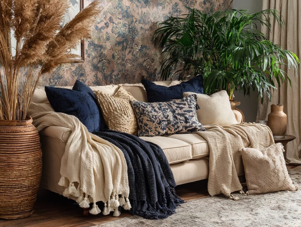 Cozy Boho Living Room with Textured Layers

