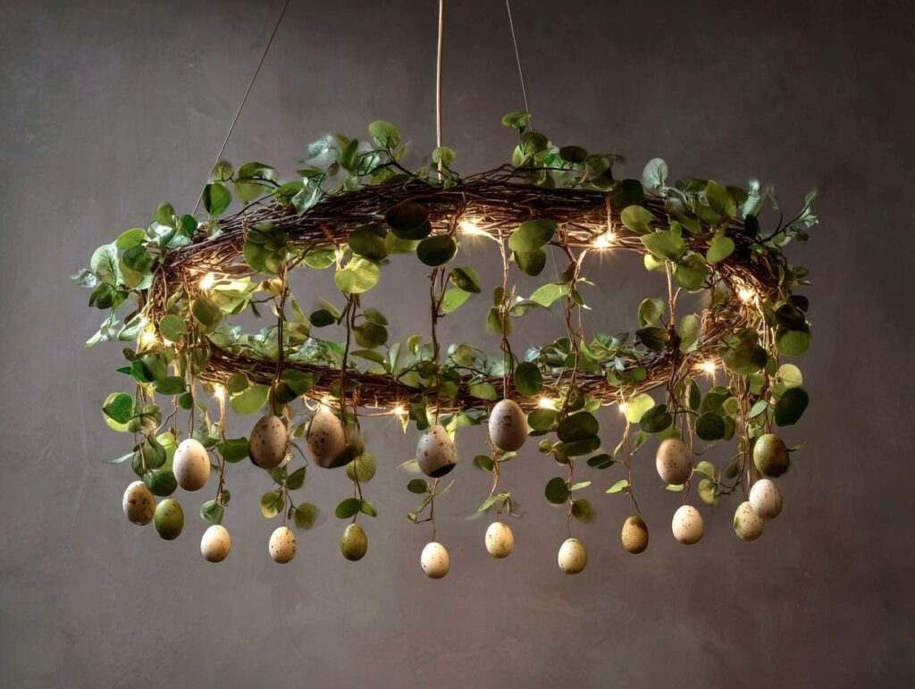 Vine and Egg Easter Chandelier with Soft Lights

