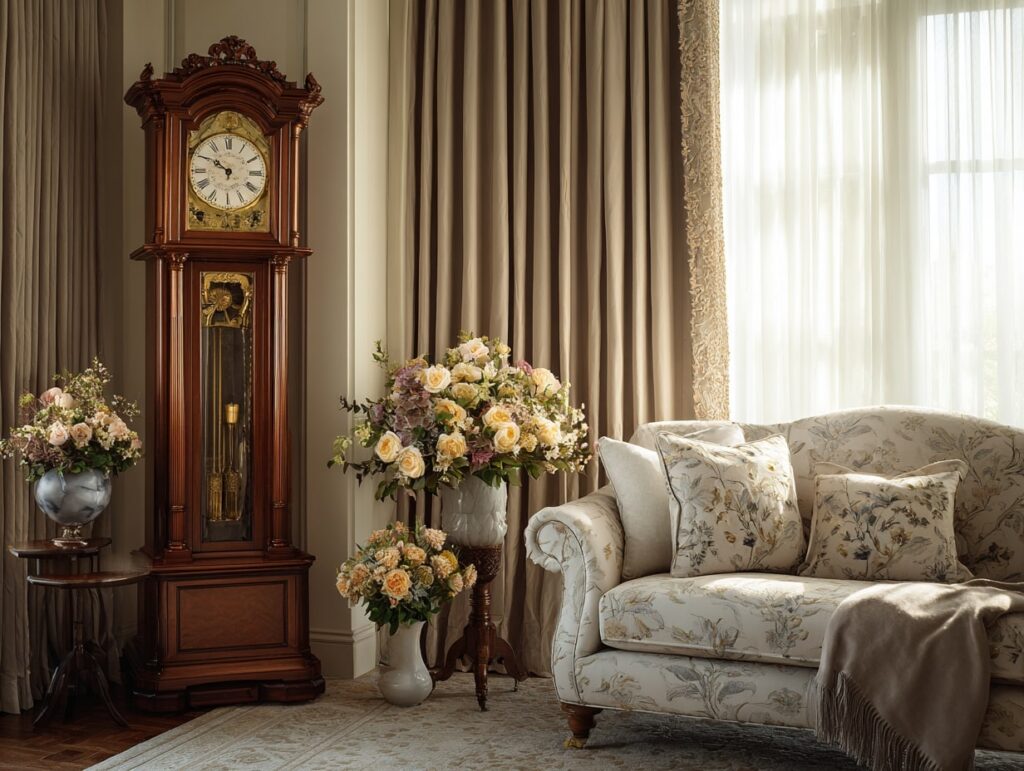 Grandfather Clock Charm in a Refined Living Room
